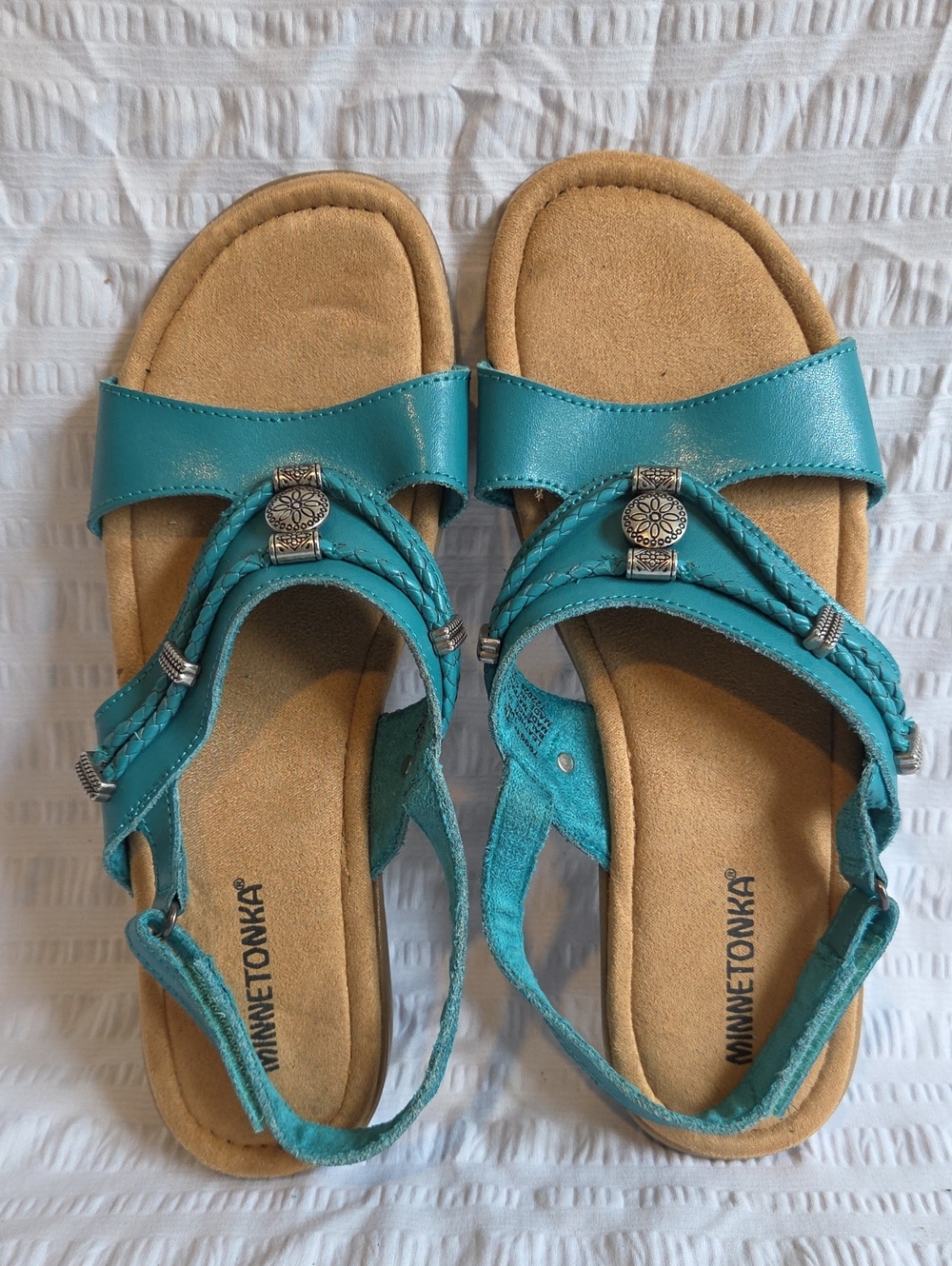 Minnetonka Teal Braided Strap Women's Sandals